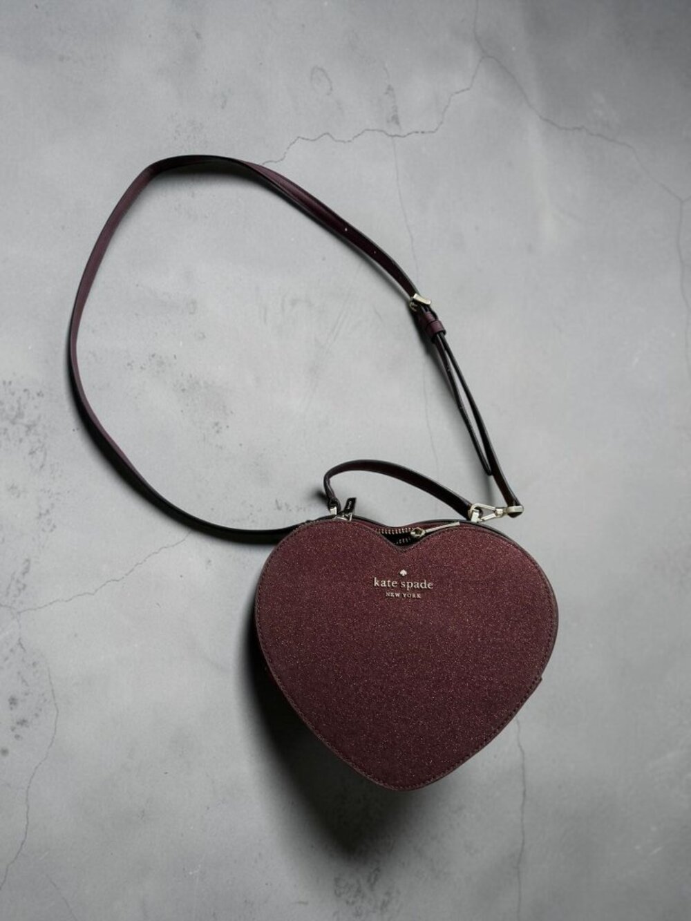KATE SPADE Burgundy Glitter Love Shack Heart Crossbody Bag
